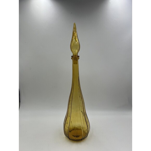 Vintage 22” Amber Ribbed Genie Bottle with Stopper - Picture 1 of 8